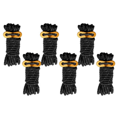 6 Bundles of Reflective Outdoor Camping Windproof Tent Rope 4mmx4m with Cord Tensioner for Fishing, Hiking, Backpacking, Emergency Rescue