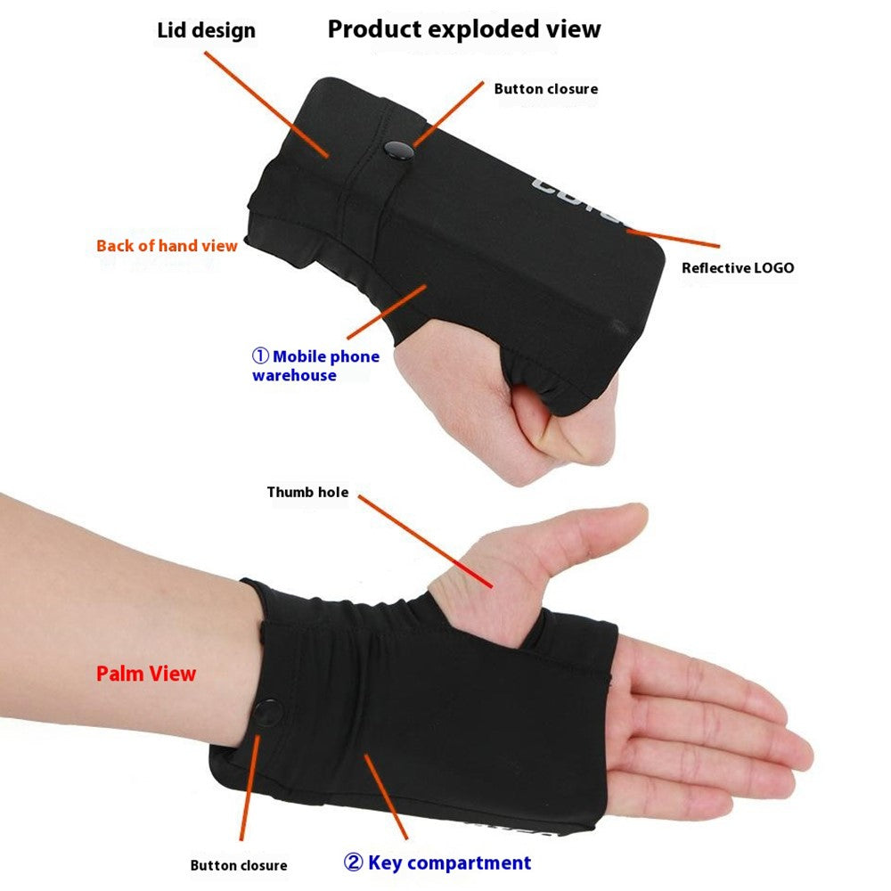 Outdoor Sports Phone Holder Glove Pouch Card Keys Storage Bag with Thumb Hole