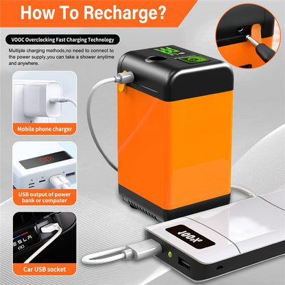 7800mAh Outdoor Camping Electric Shower with Smart Temperature Monitoring + 3 Spray Modes