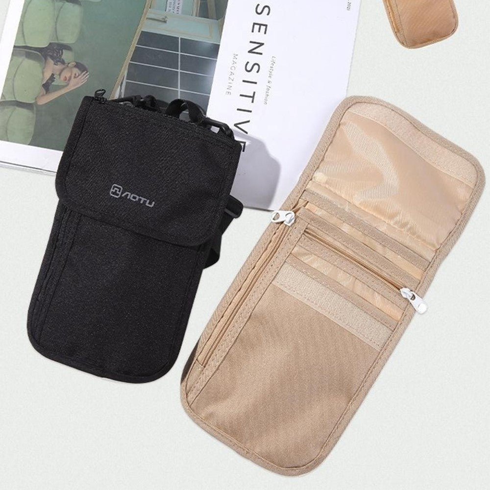 AOTU AT6938 Nylon Phone Passport Cards Storage Bag Outdoor Neck Hanging Crossbody Bag
