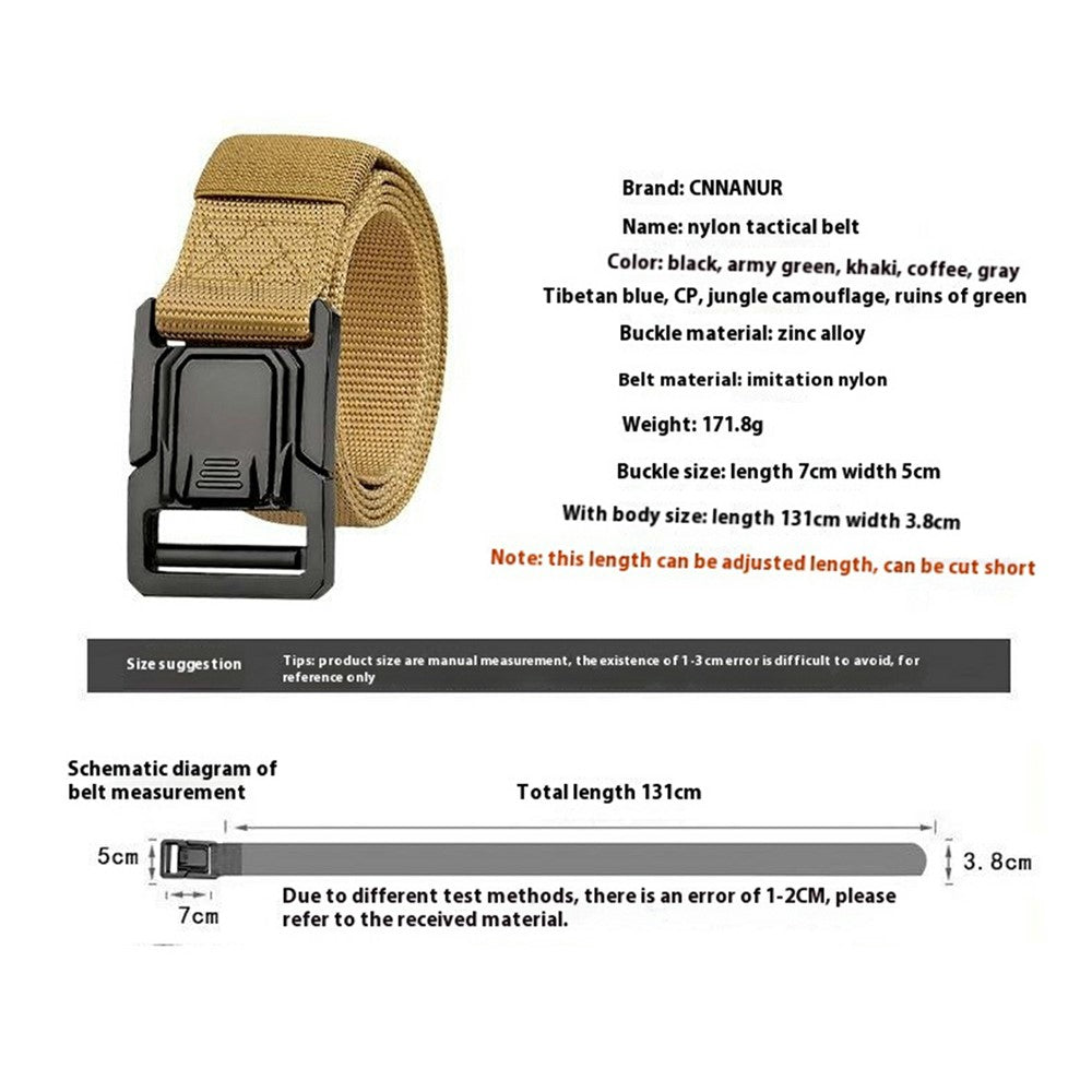SN-P113 125x3.8cm Men's Nylon Web Tactical Belt Adjustable Work Belt with Zinc Alloy Buckle