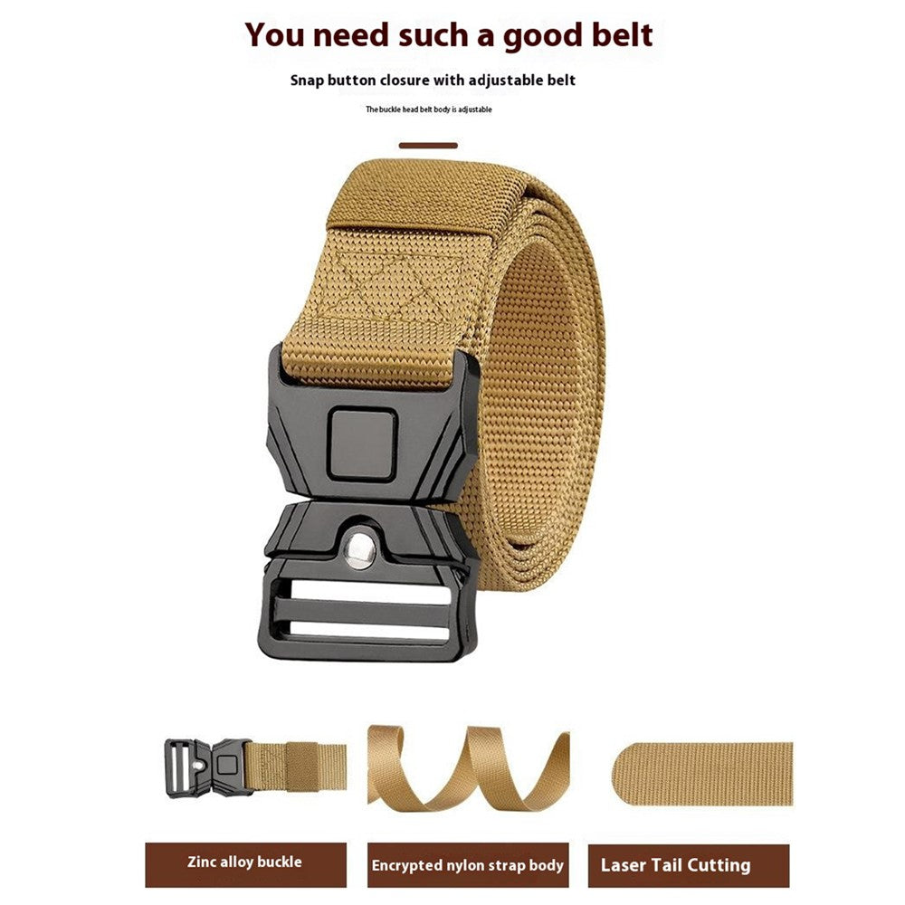 SN-P118 125x3.8cm Men's Nylon Webbing Belt Tactical Training Work Belt with Zinc Alloy Press-Type Buckle