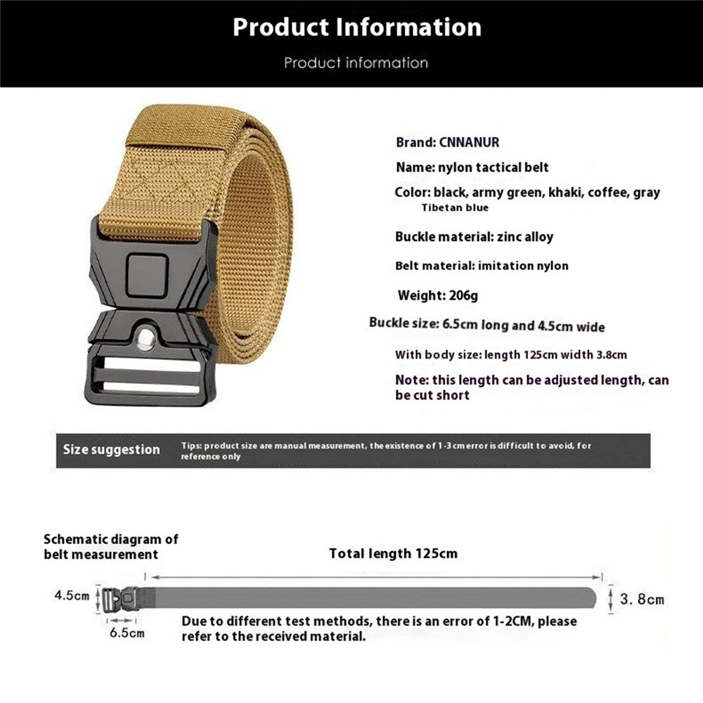SN-P118 125x3.8cm Men's Nylon Webbing Belt Tactical Training Work Belt with Zinc Alloy Press-Type Buckle