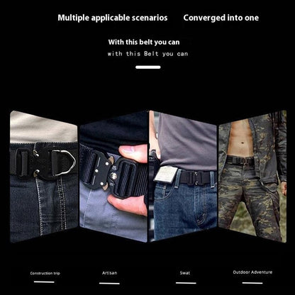 SN-P119 125x3.8cm Men's Nylon Webbing Belt Tactical Training Work Belt with Press-Type Zinc Alloy Buckle
