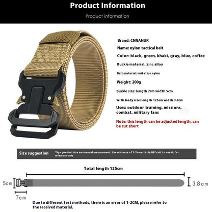 SN-P120 125x3.8cm Men's Nylon Webbing Belt Tactical Training Work Belt with Zinc Alloy Buckle