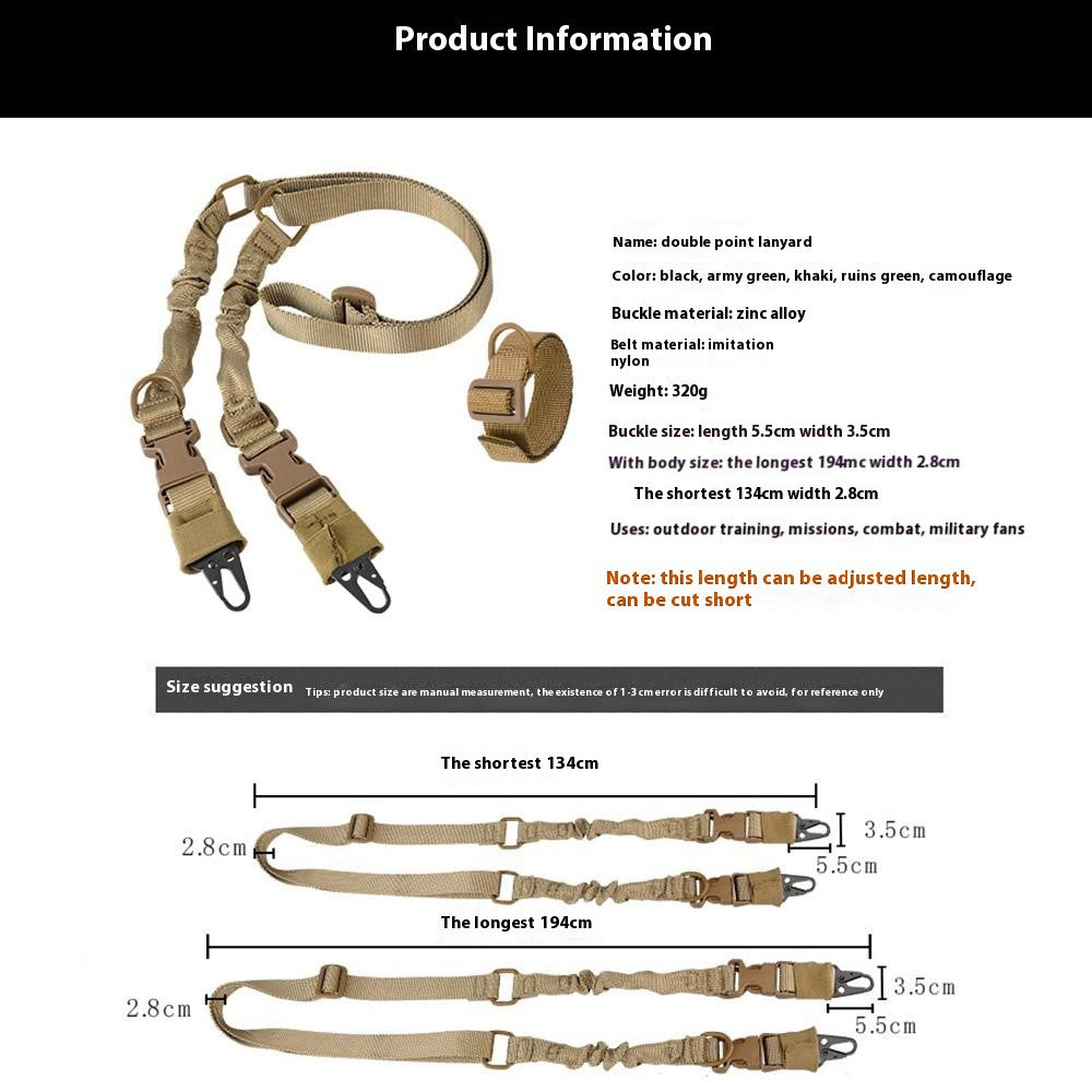 038-1 134-194cm Adjustable Outdoor Gun Sling Two Points Rifle Sling CS Tactical Strap