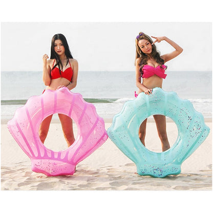 100*110cm PVC Swim Ring Inflatable Sequins Shell Shape Water Float for Children Adults