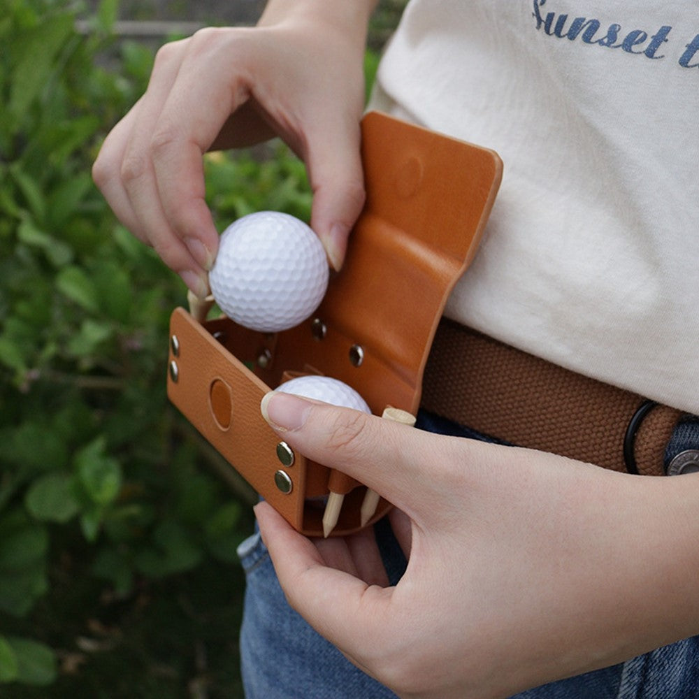 JU328 Magnet Closure Outdoor Golf Mini Waist Pouch 2 Balls Holder Portable PU Leather Bag