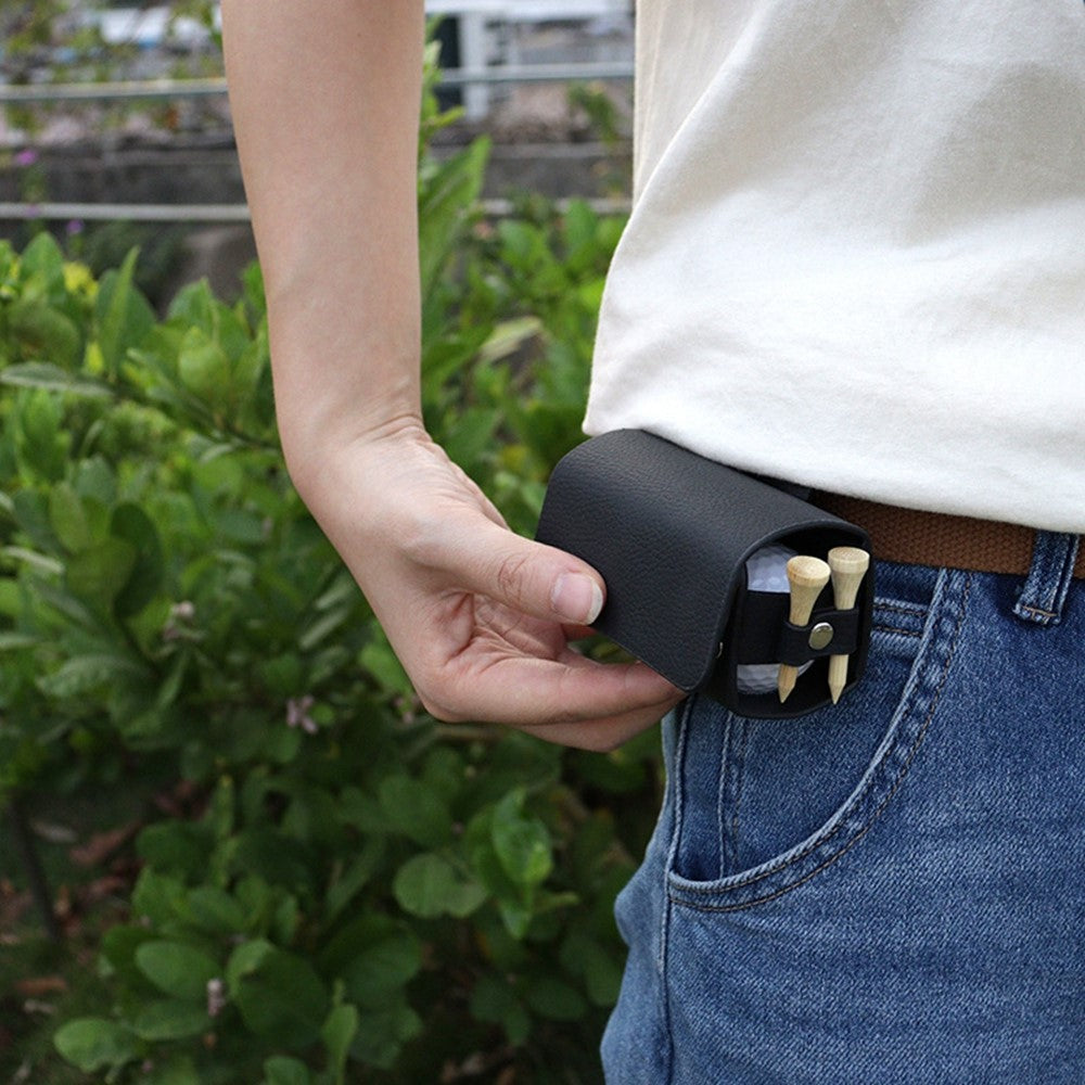 JU328 Magnet Closure Outdoor Golf Mini Waist Pouch 2 Balls Holder Portable PU Leather Bag
