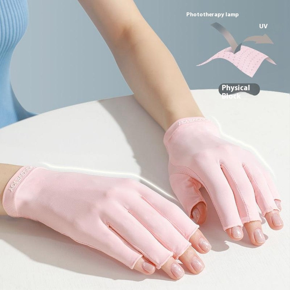 GOLOVEJOY MJ04 Anti UV Half Finger Nail Art Gloves Breathable Ice Silk Mittens for Outdoor Driving