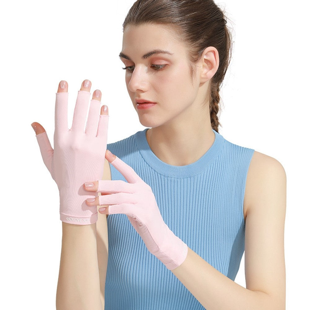GOLOVEJOY MJ04 Anti UV Half Finger Nail Art Gloves Breathable Ice Silk Mittens for Outdoor Driving
