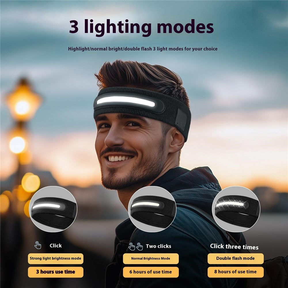 Z3-TD3 LED Headband Running Rechargeable Light Up Headwear Sweat Absorbing 3 Light Modes Hair Band