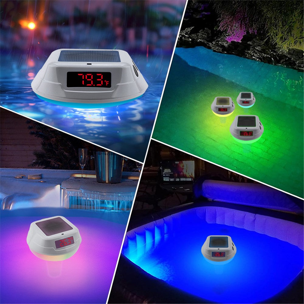 TS-PL03 Solar Powered Digital Display Floating Pool Thermometer with RGB Ambient Light for Swimming Pool