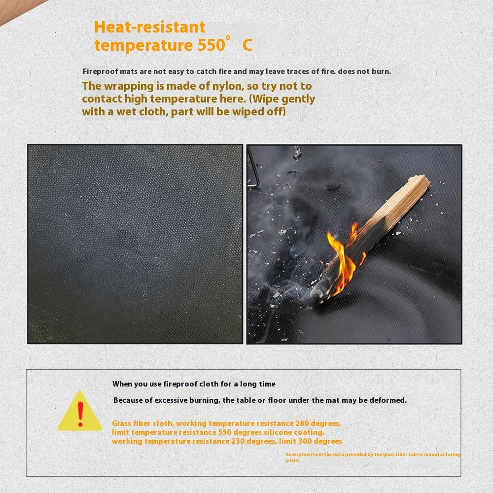 CLS Outdoor Camping Portable Fire-Resistant Mat Silicone Coated Flame Retardant Fiberglass BBQ Heat Insulation Pad