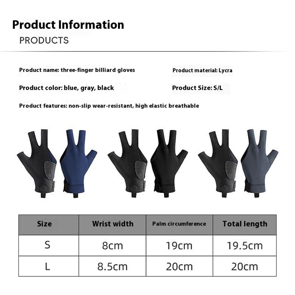 GL060 1Pc Snooker Billiards Glove 3 Finger Breathable Anti-Slip Wear-Resistant Glove