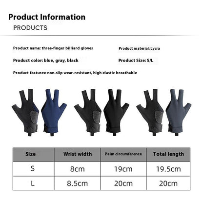 GL060 1Pc Snooker Billiards Glove 3 Finger Breathable Anti-Slip Wear-Resistant Glove