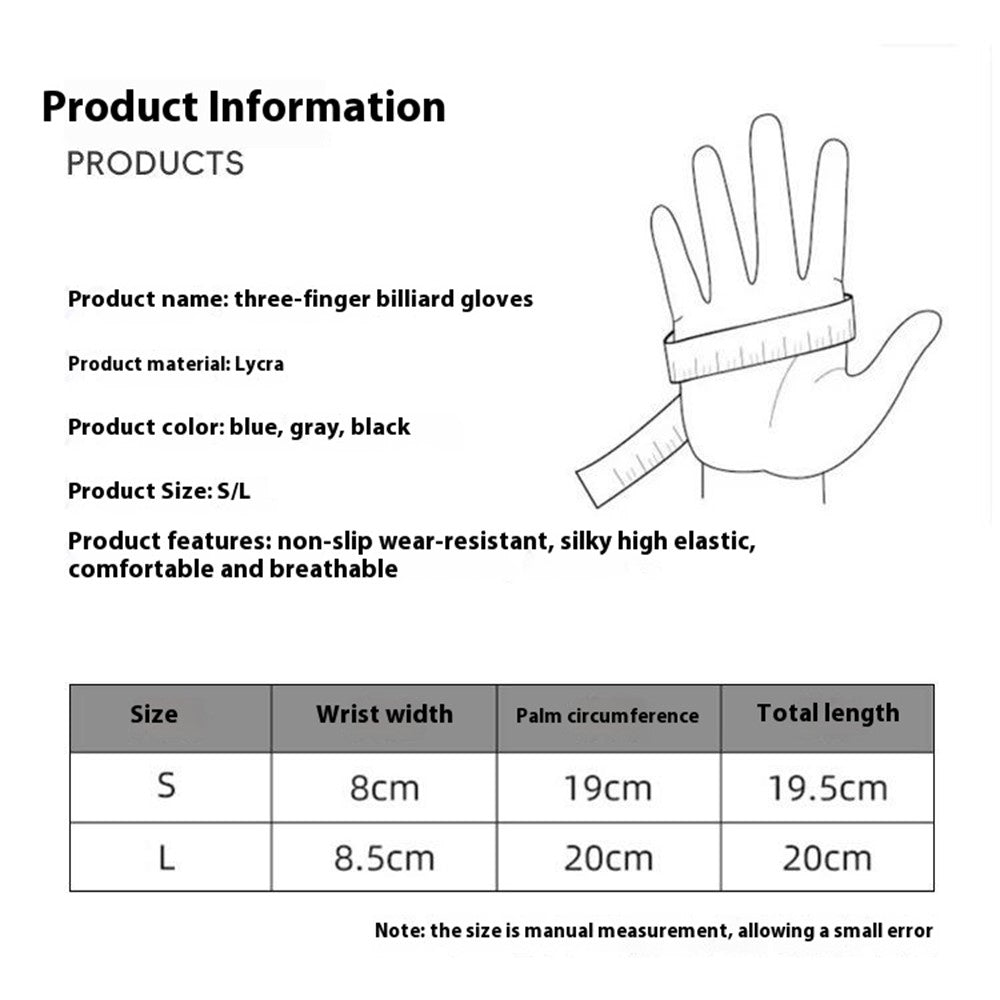 GL060 1Pc Snooker Billiards Glove 3 Finger Breathable Anti-Slip Wear-Resistant Glove