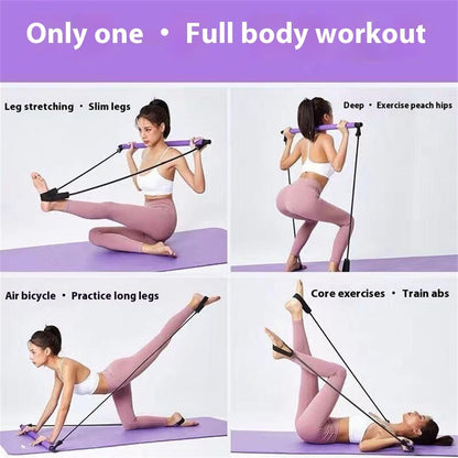 Pilates Bar Resistance Band Multifunctional Fitness Yoga Strength Training Stretching Stick Elastic Rope