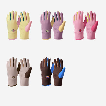 DRST41 Color Splicing Winter Gloves for Children Warm Fleece Lined Outdoor Cycling Non Slip Mittens