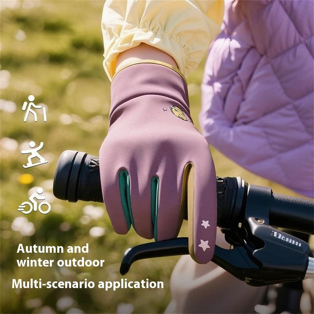 DRST41 Color Splicing Winter Gloves for Children Warm Fleece Lined Outdoor Cycling Non Slip Mittens