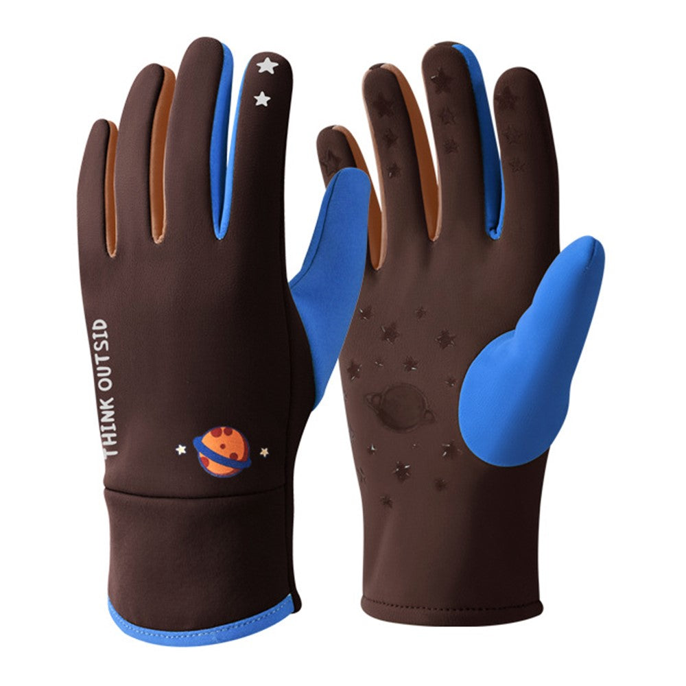 DRST41 Color Splicing Winter Gloves for Children Warm Fleece Lined Outdoor Cycling Non Slip Mittens