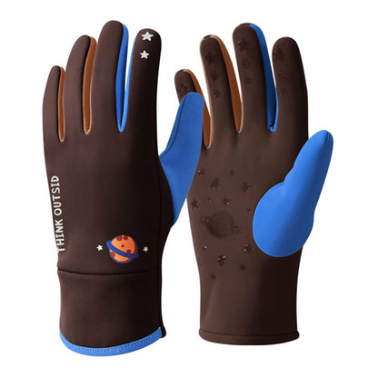 DRST41 Color Splicing Winter Gloves for Children Warm Fleece Lined Outdoor Cycling Non Slip Mittens