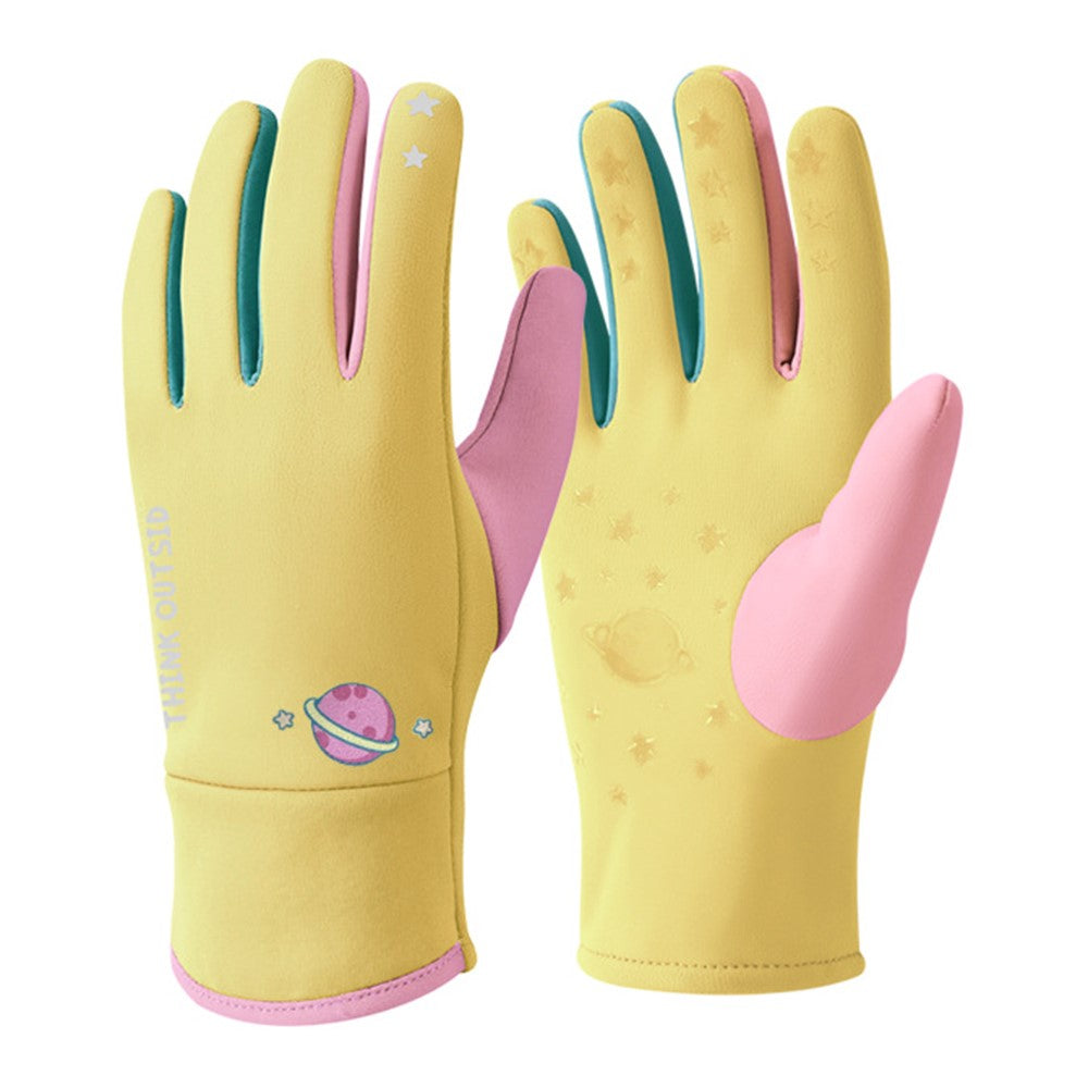 DRST41 Color Splicing Winter Gloves for Children Warm Fleece Lined Outdoor Cycling Non Slip Mittens