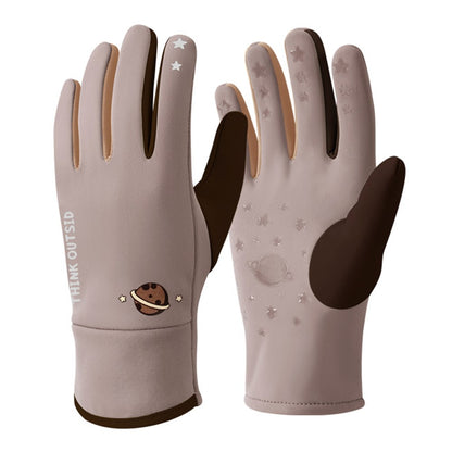 DRST41 Color Splicing Winter Gloves for Children Warm Fleece Lined Outdoor Cycling Non Slip Mittens