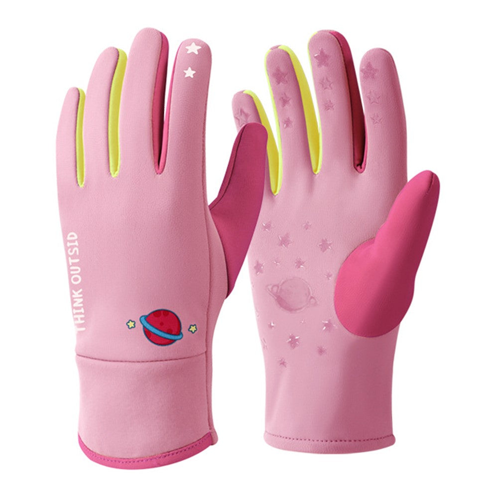 DRST41 Color Splicing Winter Gloves for Children Warm Fleece Lined Outdoor Cycling Non Slip Mittens