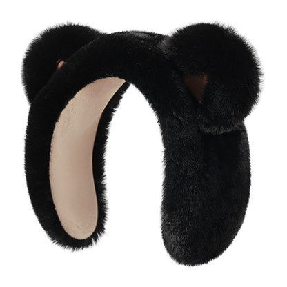 DEZ45 Cute Cartoon Bear Ears Thick Plush Winter Earmuffs for Women Windproof Ear Warmers