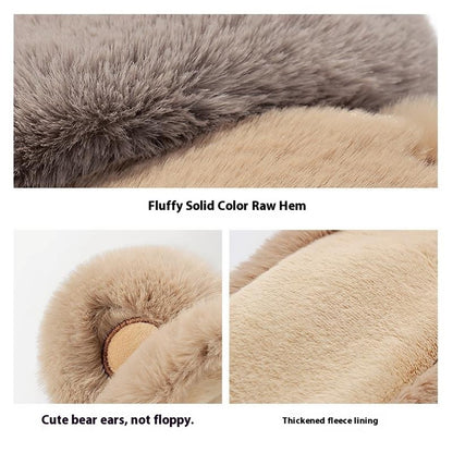 DEZ45 Cute Cartoon Bear Ears Thick Plush Winter Earmuffs for Women Windproof Ear Warmers