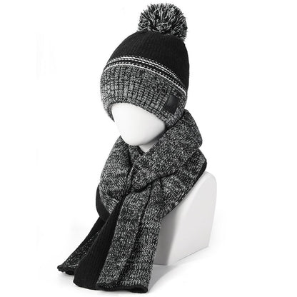 JUNGLEBILL 2Pcs / Set Winter Windproof Knit Scarf and Thermal Fleece Lined Beanie Hat with Pompom for Adult / Children