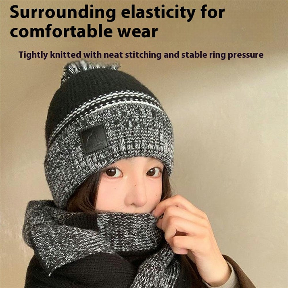 JUNGLEBILL 2Pcs / Set Winter Windproof Knit Scarf and Thermal Fleece Lined Beanie Hat with Pompom for Adult / Children