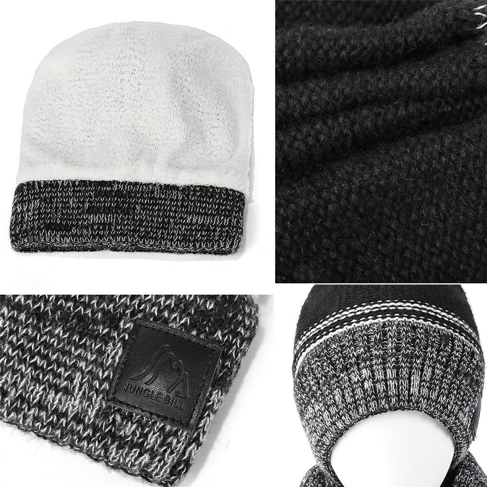 JUNGLEBILL 2Pcs / Set Winter Windproof Knit Scarf and Thermal Fleece Lined Beanie Hat with Pompom for Adult / Children