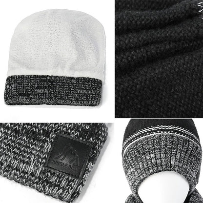 JUNGLEBILL 2Pcs / Set Winter Windproof Knit Scarf and Thermal Fleece Lined Beanie Hat with Pompom for Adult / Children