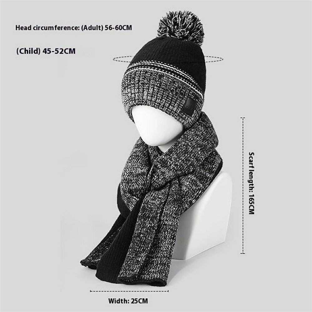 JUNGLEBILL 2Pcs / Set Winter Windproof Knit Scarf and Thermal Fleece Lined Beanie Hat with Pompom for Adult / Children