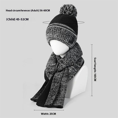 JUNGLEBILL 2Pcs / Set Winter Windproof Knit Scarf and Thermal Fleece Lined Beanie Hat with Pompom for Adult / Children