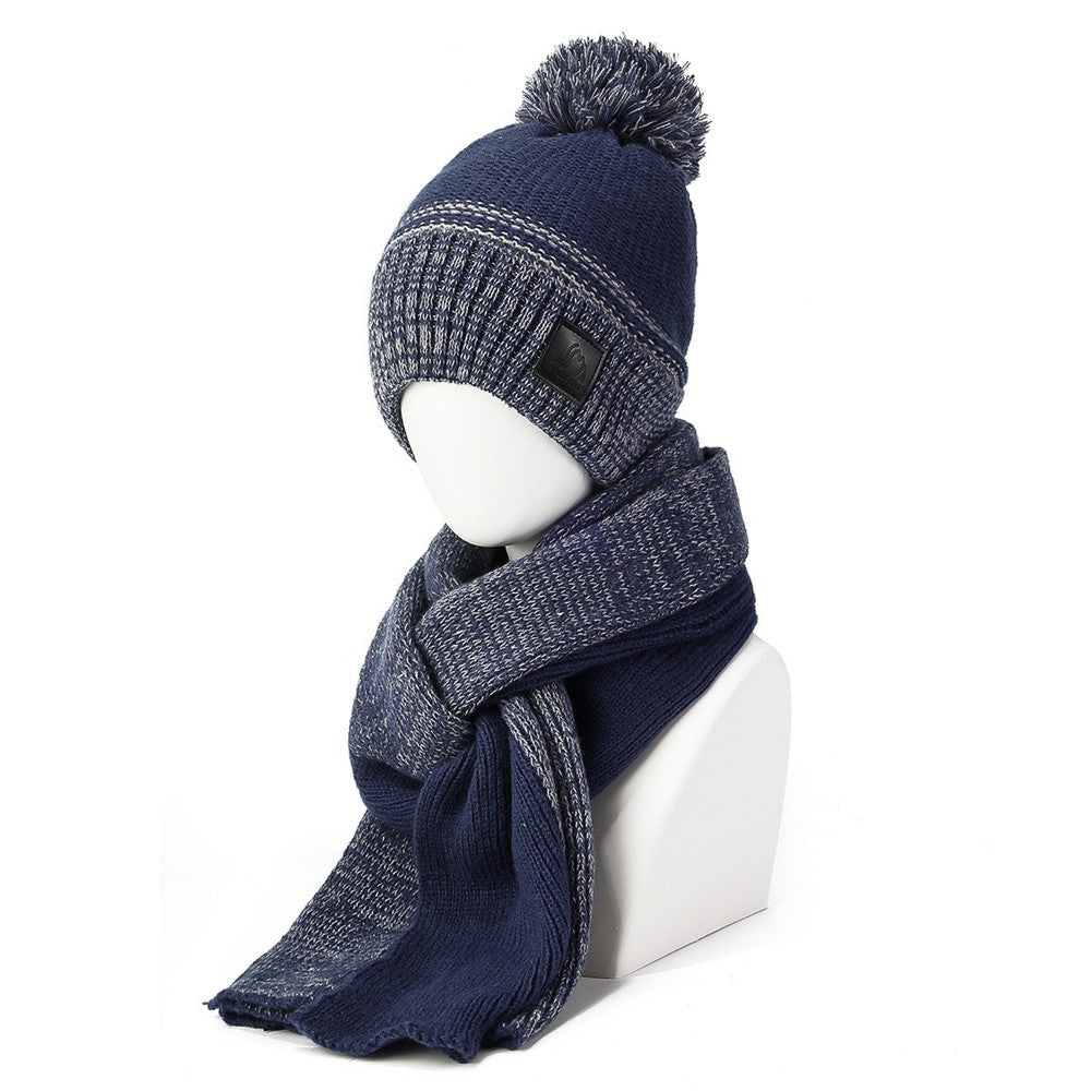 JUNGLEBILL 2Pcs / Set Winter Windproof Knit Scarf and Thermal Fleece Lined Beanie Hat with Pompom for Adult / Children