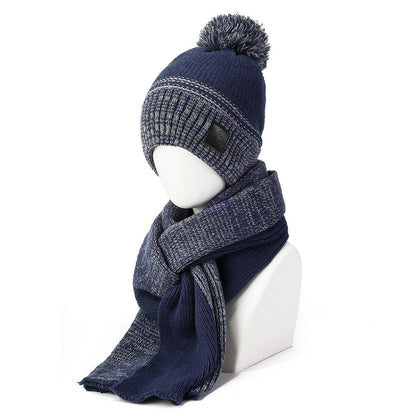 JUNGLEBILL 2Pcs / Set Winter Windproof Knit Scarf and Thermal Fleece Lined Beanie Hat with Pompom for Adult / Children