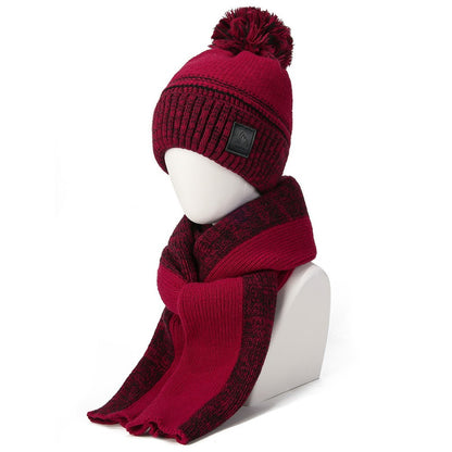 JUNGLEBILL 2Pcs / Set Winter Windproof Knit Scarf and Thermal Fleece Lined Beanie Hat with Pompom for Adult / Children