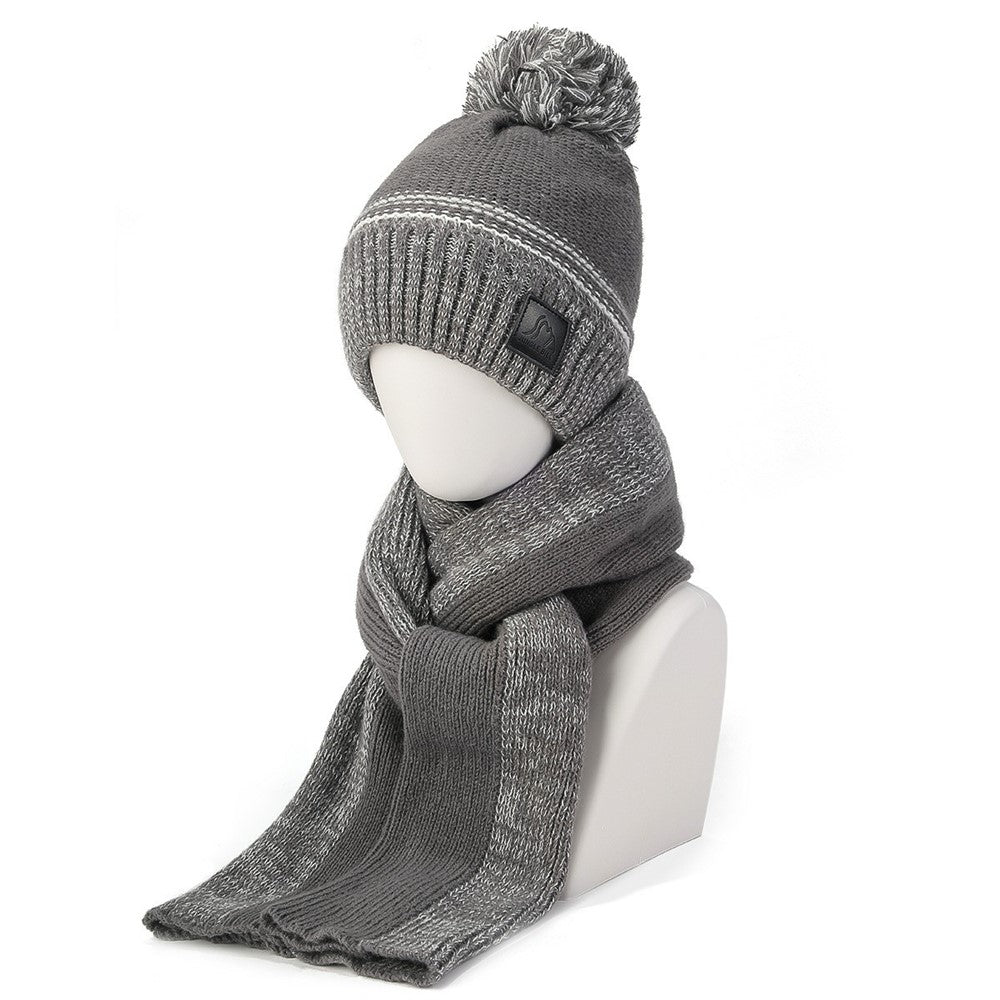 JUNGLEBILL 2Pcs / Set Winter Windproof Knit Scarf and Thermal Fleece Lined Beanie Hat with Pompom for Adult / Children