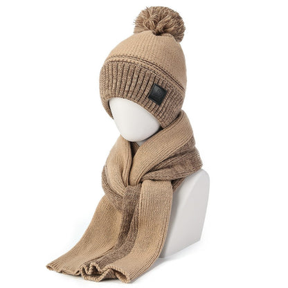 JUNGLEBILL 2Pcs / Set Winter Windproof Knit Scarf and Thermal Fleece Lined Beanie Hat with Pompom for Adult / Children