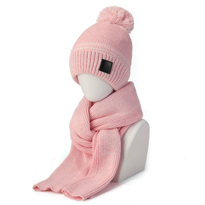 JUNGLEBILL 2Pcs / Set Winter Windproof Knit Scarf and Thermal Fleece Lined Beanie Hat with Pompom for Adult / Children