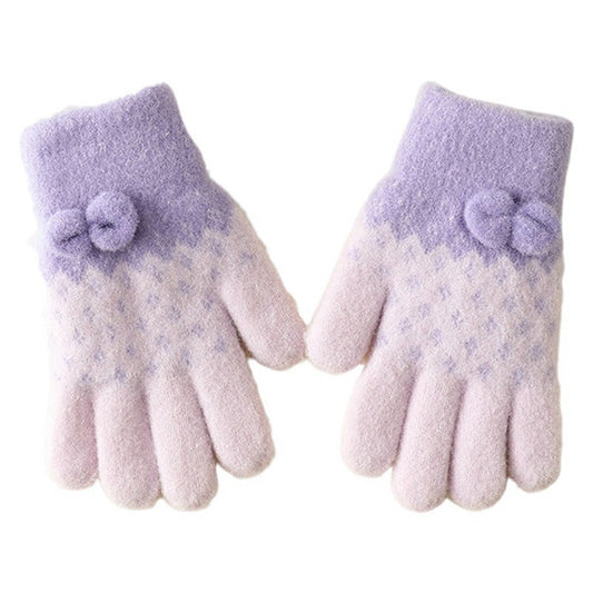 Winter Knit Gloves for Girls 3 - 6 Years Candy Color Fleece Lined Warm Mittens with Bowknot Decor