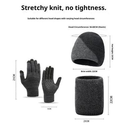 3Pcs / Set Winter Windproof Knitted Gloves Elastic Beanie Hat and Neck Warmer for Outdoor Skiing Cycling