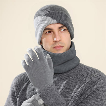 3Pcs / Set Winter Windproof Knitted Gloves Elastic Beanie Hat and Neck Warmer for Outdoor Skiing Cycling