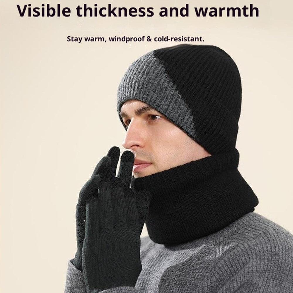 3Pcs / Set Winter Windproof Knitted Gloves Elastic Beanie Hat and Neck Warmer for Outdoor Skiing Cycling