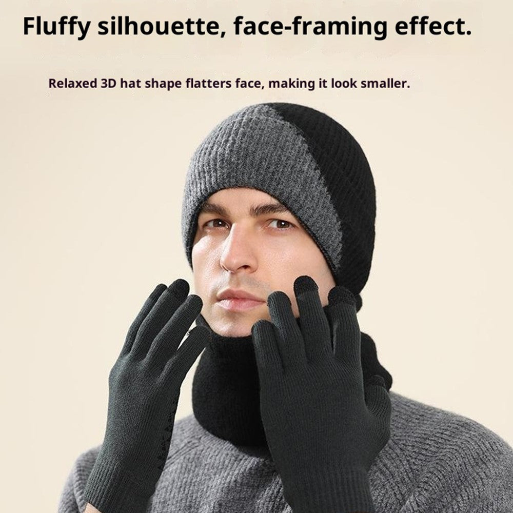 3Pcs / Set Winter Windproof Knitted Gloves Elastic Beanie Hat and Neck Warmer for Outdoor Skiing Cycling