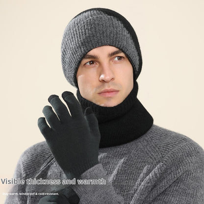 3Pcs / Set Winter Windproof Knitted Gloves Elastic Beanie Hat and Neck Warmer for Outdoor Skiing Cycling