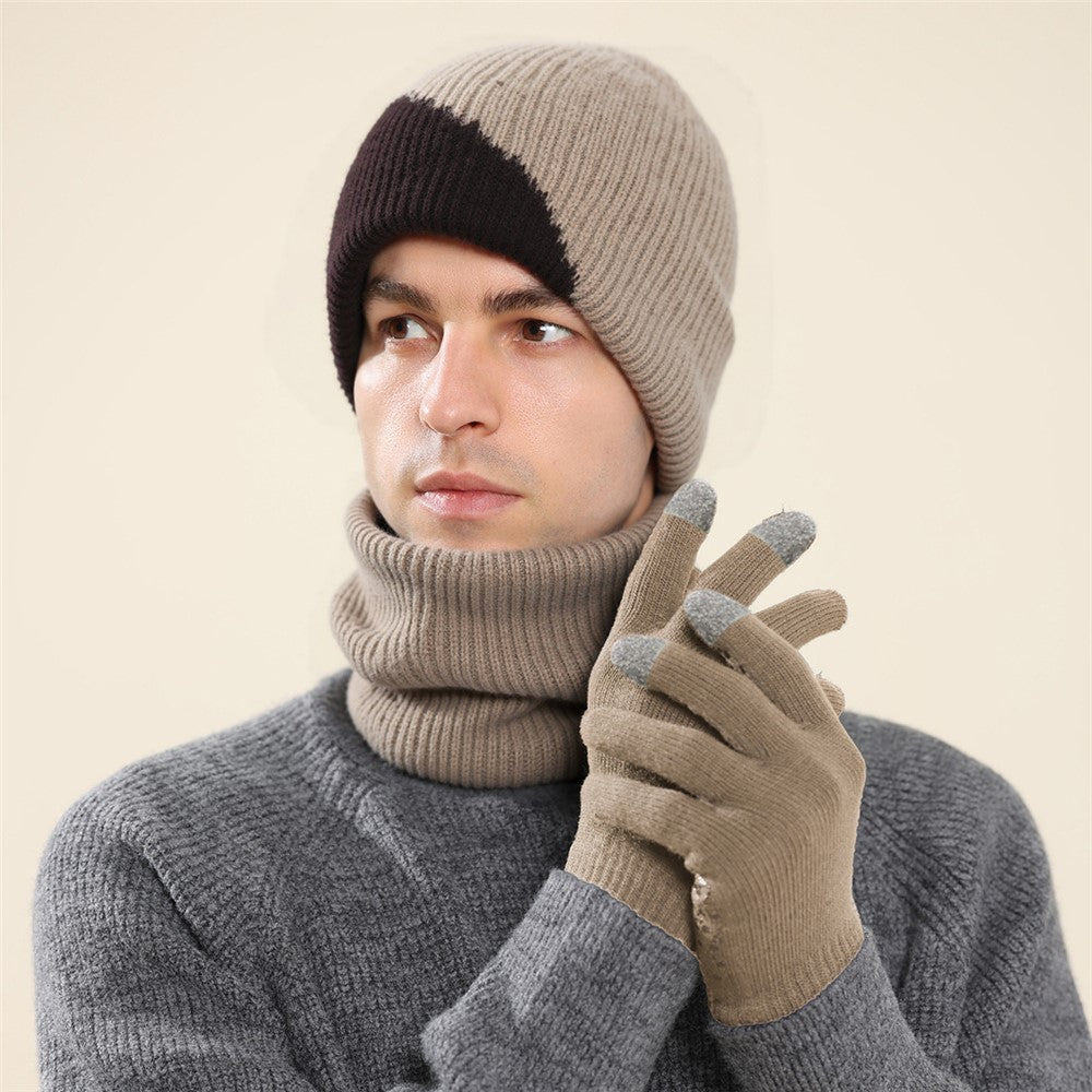 3Pcs / Set Winter Windproof Knitted Gloves Elastic Beanie Hat and Neck Warmer for Outdoor Skiing Cycling